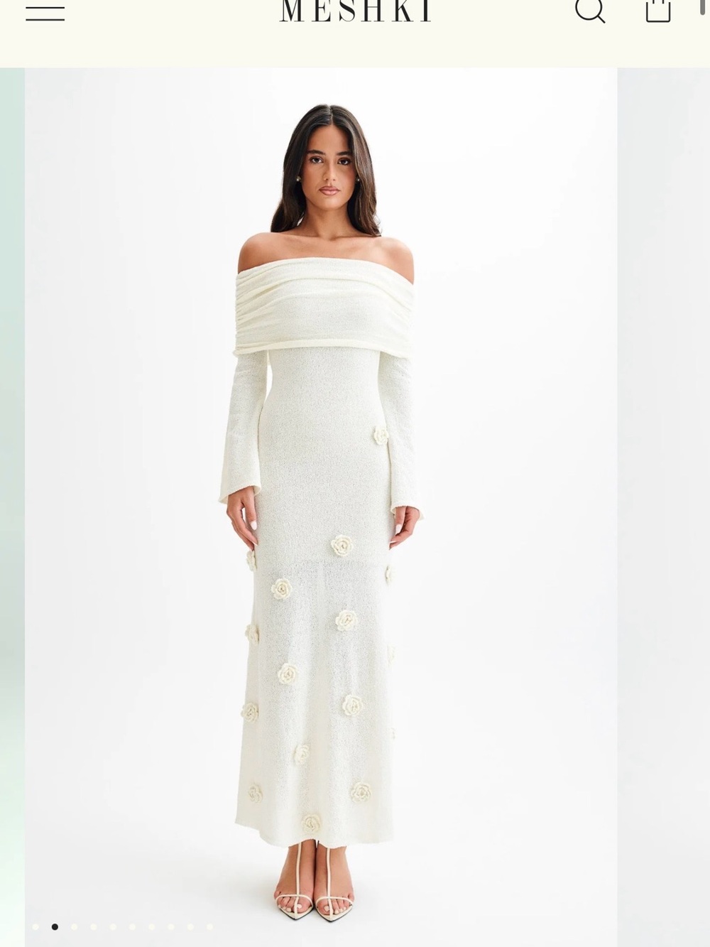Meshki Off-Shoulder Knit Maxi Dress in Ivory